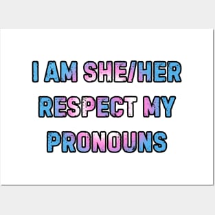 Respect My Pronouns Trans Pride T-Shirt (She/her) Posters and Art